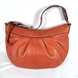 Coach Soho Pleated Hobo Leather Zip Shoulder Bag F13731 Orange Y2k Western Logo